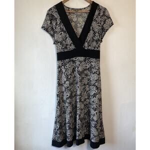 Apt‎ 9 Black White Floral Knee Length Babydoll Dress L Y2K 90s Fairy Grunge